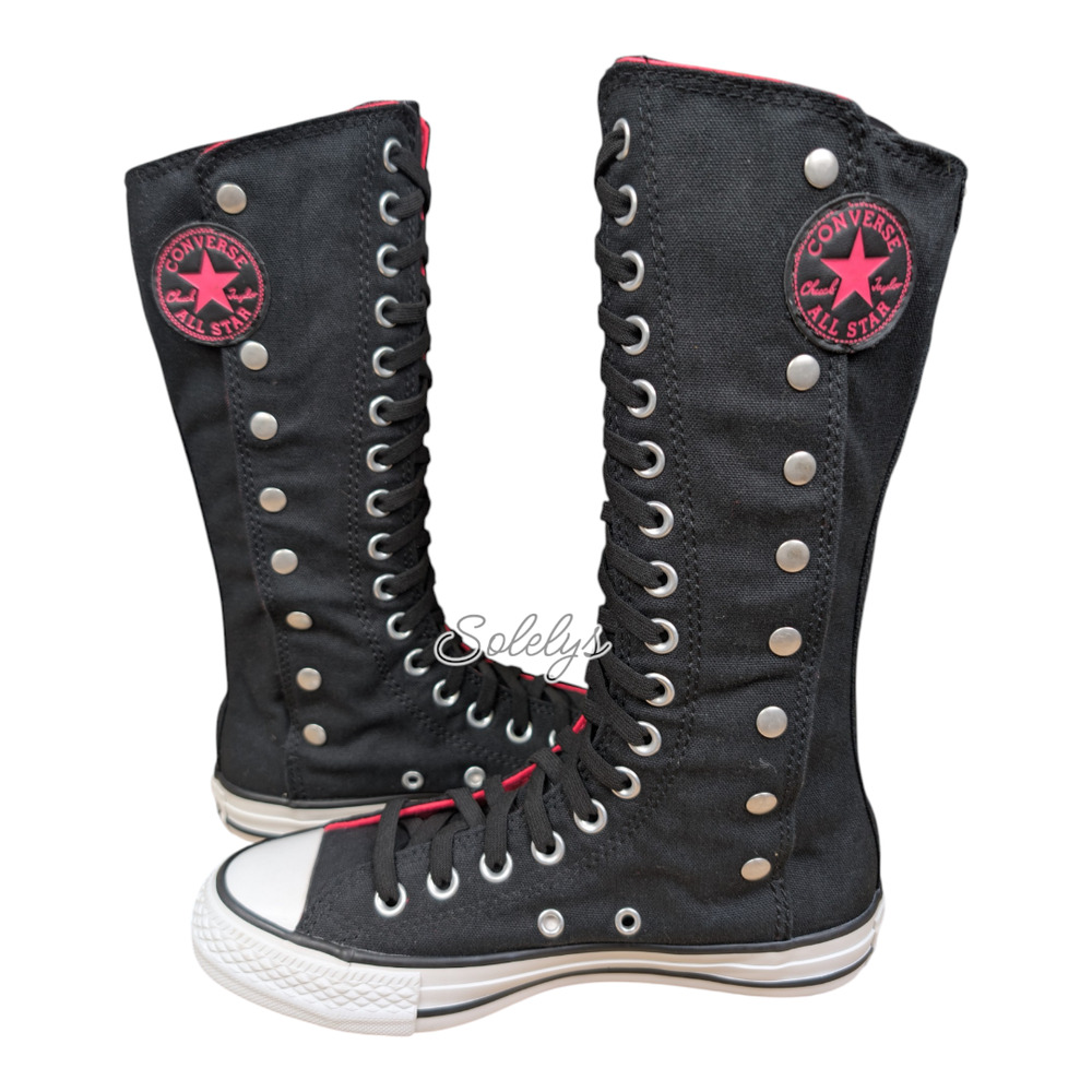 Converse RARE 2012 XXHI 17 Eyelet Snap Calf Knee High Black Pink Sneaker Boot 6